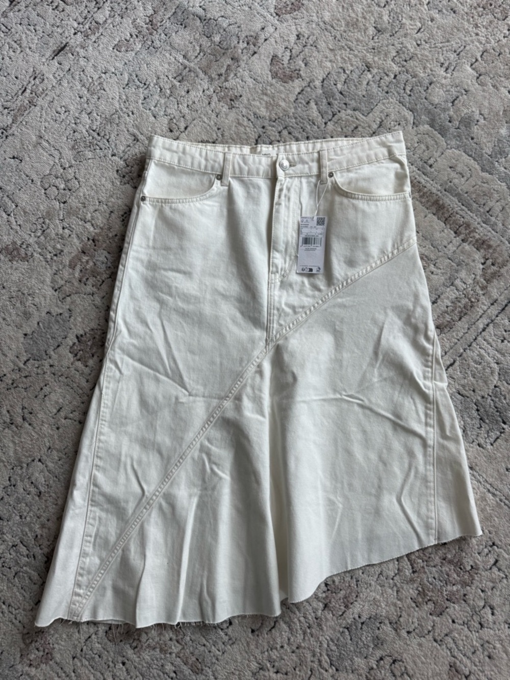 NWT Mango Asymmetric White Denim Midi Skirt - Size Large